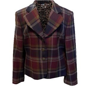 VTG Rena Rowan for Saville 100% Wool Burgundy Plaid Blazer Jacket Sz 10 Heritage